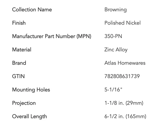 Atlas Homewares 350-PN Browning 5-1/16" (C-C) Bar Cabinet Handle Polished Nickel - Picture 2 of 2