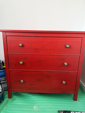 Red Painted Wood Chest of Drawers 3 Drawer Knob Handles 108x95x50cm