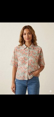 Notations Pink Floral Collared Button-Down Short Sleeve Blouse Plus Size 16W