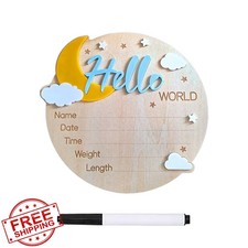 Baby Name Announcement Sign, Hello World Newborn Sign, 5.9in Wooden Welcome B...