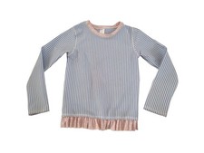 Ruffle Butts Rash Guard Blue Seersucker Stripe With Pink Ruffle size 7