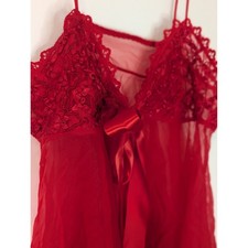 Vintage Alana Gale Intimates Red Lace Trim Babydoll Chemise Lingerie Size Large