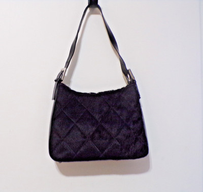Saks 5th Avenue Velvet with Faux Leather Handbag Silver Accents Zipper Closure