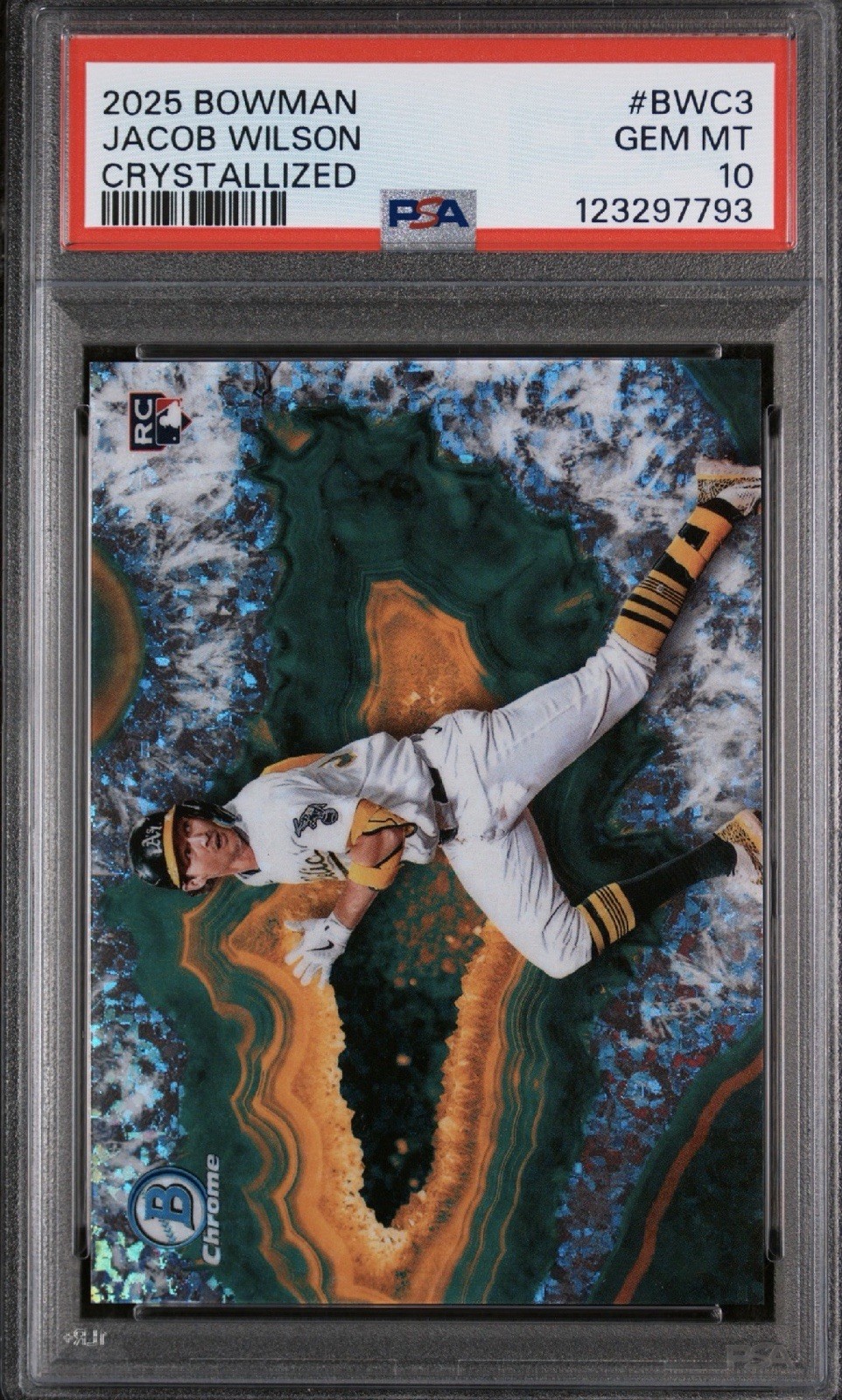 2025 BOWMAN CRYSTALLIZED BWC3 JACOB WILSON PSA 10 ATHLETICS ROOKIE CASE HIT