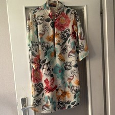 Damen Hemdblusenkleid kurz mehrfarbig Blumen ...