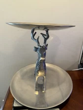 Reindeer Appetizer/dessert tray/platter 10" tall silver metal plate 9" & 11"