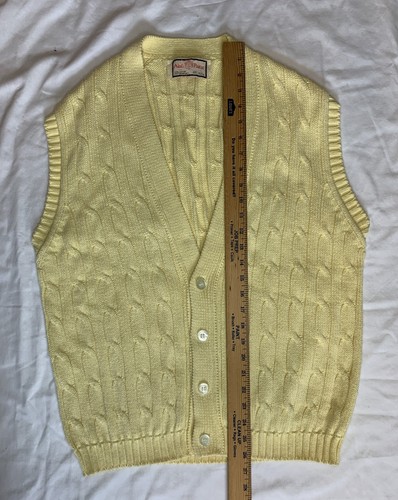 Vintage Alan Paine Cardigan Sweater Vest Canary Yellow 42” Cotton England Knit - Picture 5 of 7