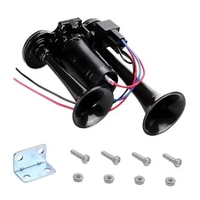 12V Car Air Horn, 120DB Dual Trumpets Super Loud Train Electric Horns Black