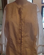 Vtg White Romance Cottage Core Edwardian Victorian Blouse Size M Ruffle Sleeve