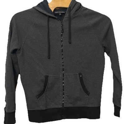 Pact Organic Full Zip Hoodie Sweatshirt Gray Black Women Medium Athleisure Gym