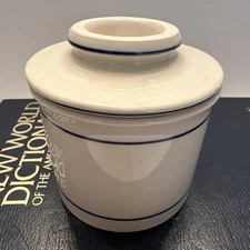 Norpro Butter Bell Crock, Butter Keeper, Ceramic, White & Blue Glazed Stoneware
