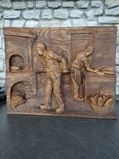 Altes Holzbild / Wandbild "Backstube", geschnitzt, 41,5 x 33 x 4,5 cm