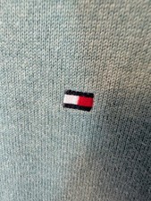 Tommy Hilfiger Mens V Neck Sweater Size XL Heather Blue Pullover with Logo