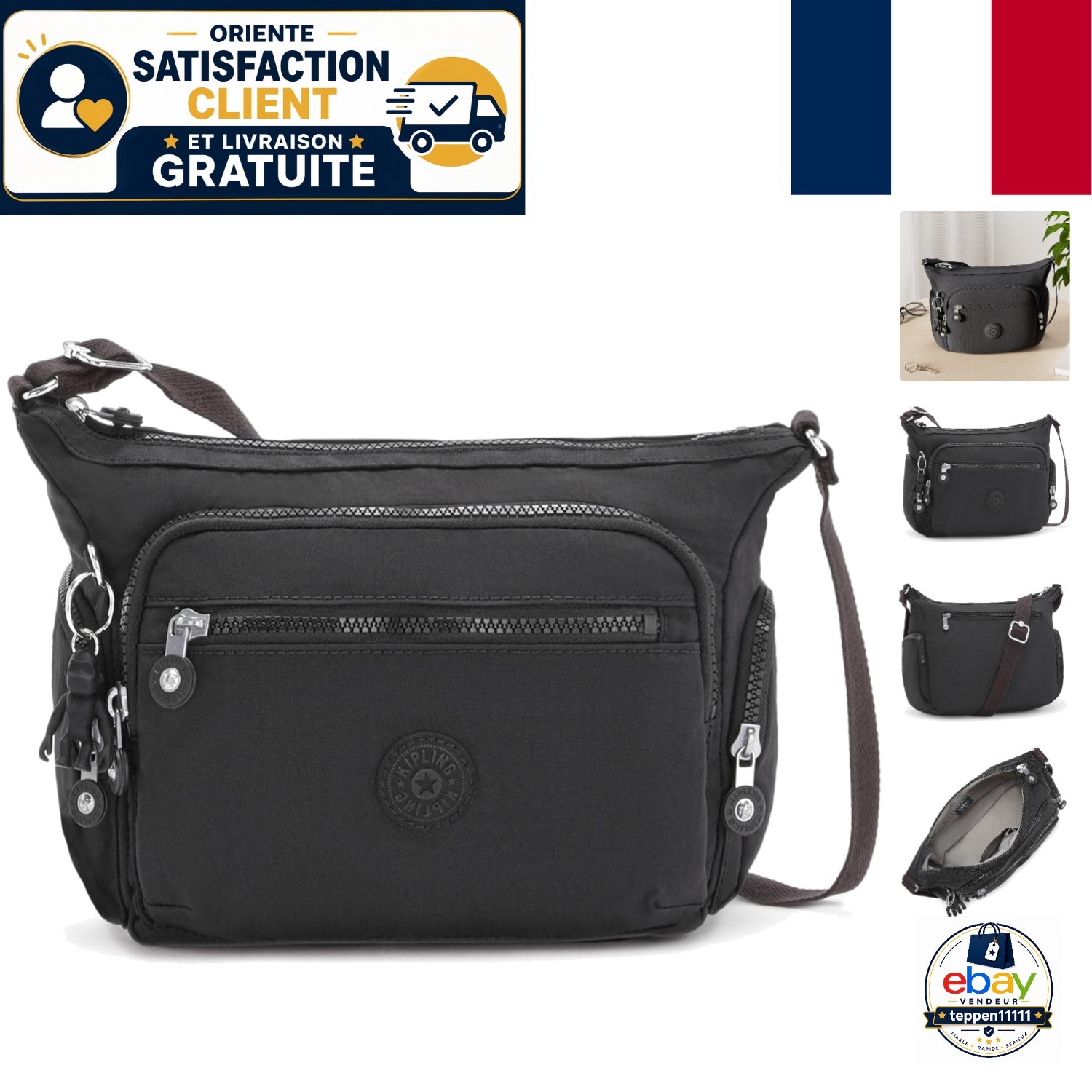 Kipling Gabbie S sac bandoulière femme noir imperméable nylon petit format casual
