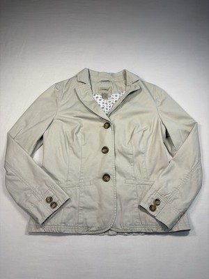 L.L. Bean Women s Size 14 Beige Khaki Cotton Lined 3 Button Casual Blazer Jacket