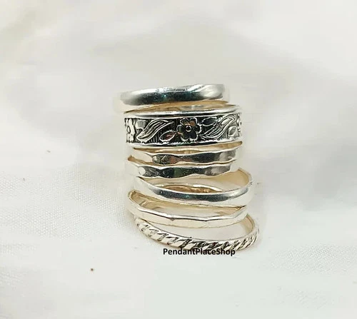 925 Sterling Silver Stacking Rings Set, Handmade Boho Jewelry Ring All Size