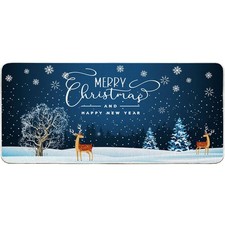 Merry Christmas Deer Doormat Winter Blue Sky Snowflake Xmas Door Mats Entranc...