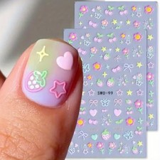 Valentine s Day Heart Art Bow Nail Stickers 5D Embossed Cherry Nail Decals W14