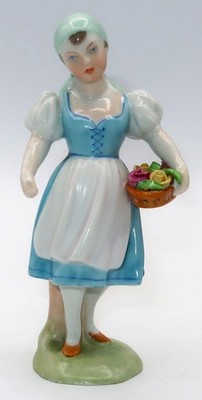 Herend, Hungary, 5502 Hand Painted Peasant Girl w/Flower Basket Figurine, 5 3/4''