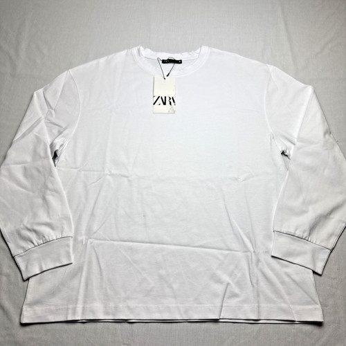 New Zara Men's Relaxed Fit Long Sleeve T-Shirt Sz M White