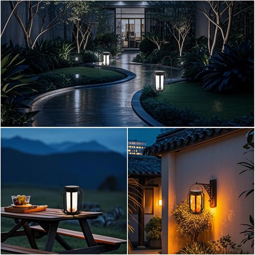 Solar Lanterns Outdoor Waterproof , Flickering Flame Garden Lights with 2 Mod... - Bild 6 von 8