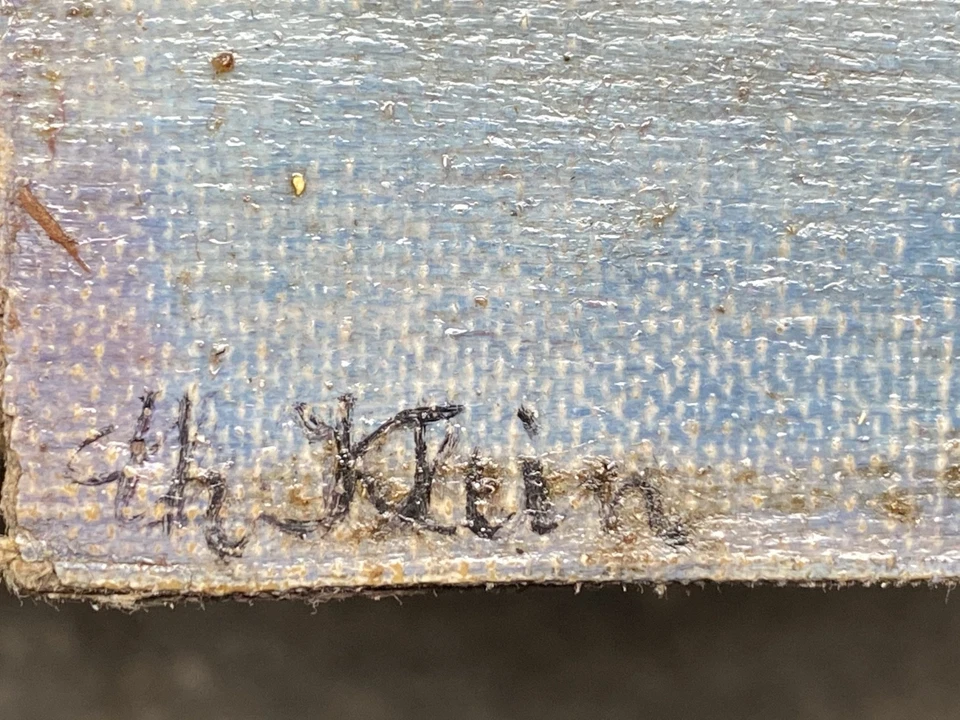 Kleines Gemälde. Blick auf Hallstatt , See und Dachstein. Mit Rahmen 15x22 cm. - Bild 3 von 4