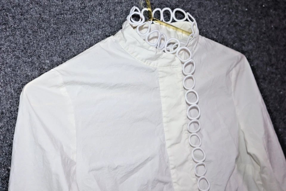 Pearl Shirt Women 4 Off White Cream Lela Rose Poplin Button Down Snap Cuffs EUC - Image 2 of 4