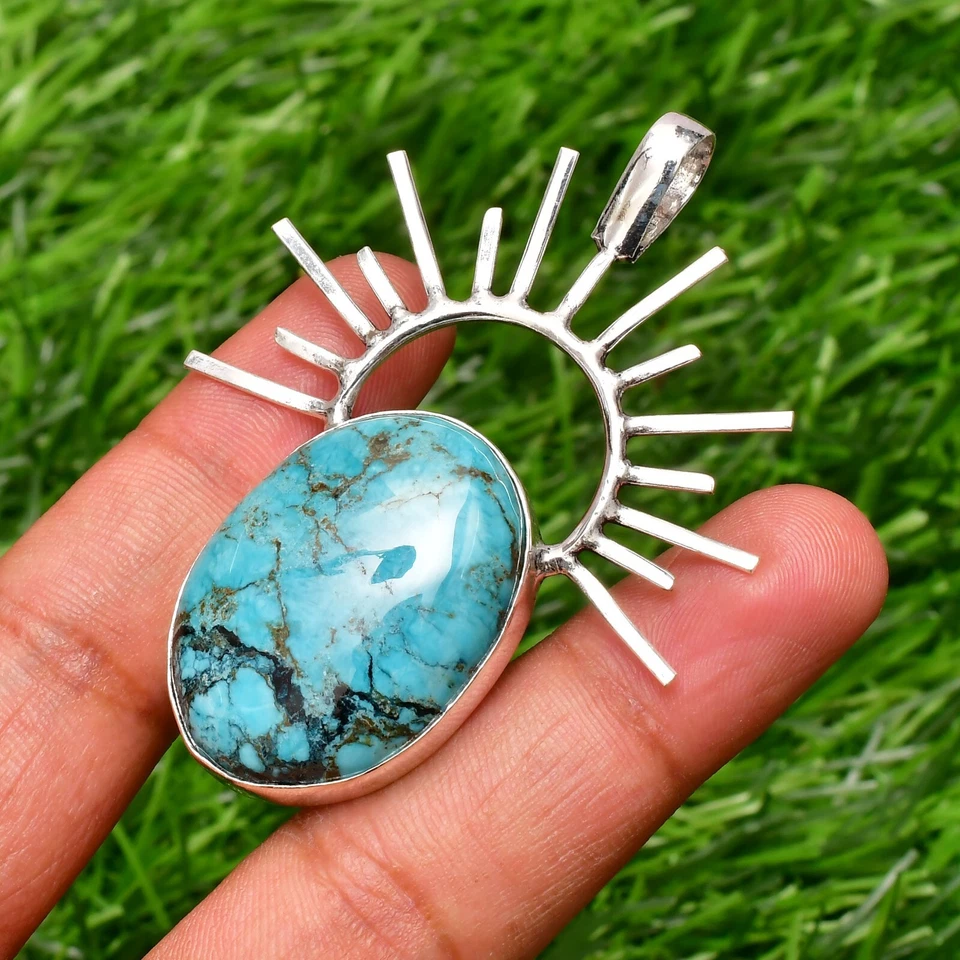 Ciondolo turchese pietra preziosa argento sterling 925 ciondolo gioiello fatt... - Immagine 2 di 4