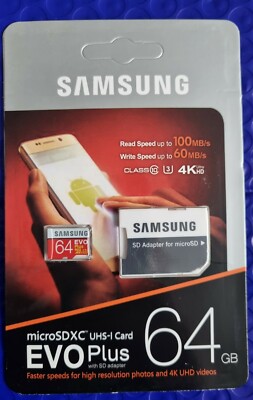 Neu Samsung 64GB Micro SD SDXC Speicherkarte Evo Plus 100MB/S + Adapter