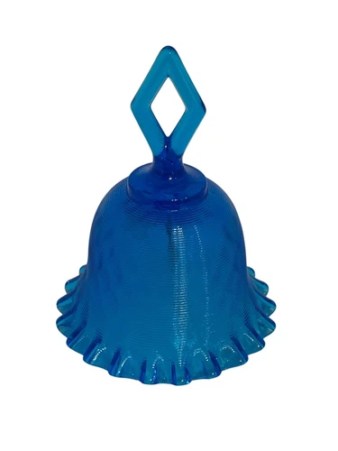 Vintage Fenton Blue Glass Bell Threaded Diamond Optic Ruffled