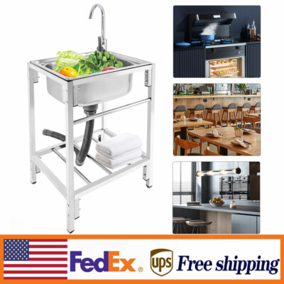 Stainless Steel Single Bowl Utility Sink For Laundry Room Bathroom Kitchen 