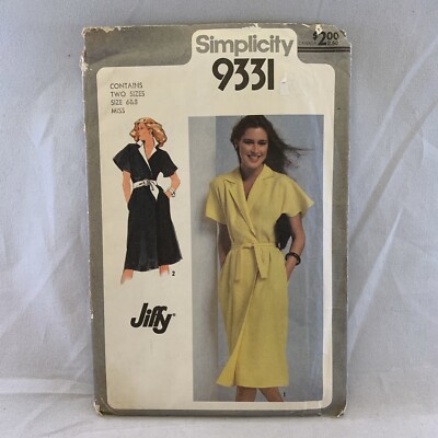 Simplicity 9331 Misses Jiffy Front Wrap Dress Vtg 1979 Sewing Pattern Size 6 8