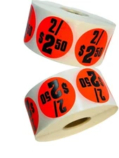 $2/$2.50 Pricing 1.5" Point of Sale Retail Adhesive Bright Labels Stickers 1,000
