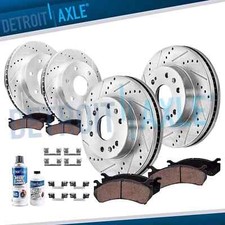For Chevy Silverado GMC Sierra 1500 Yukon Front Rear Drilled Rotors Brakes Pads