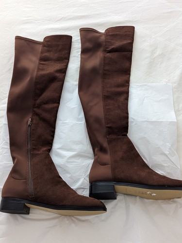 J. Stivali al ginocchio Crew Factory scamosciati elasticizzati con zip marrone 7,5 - Foto 2 di 8