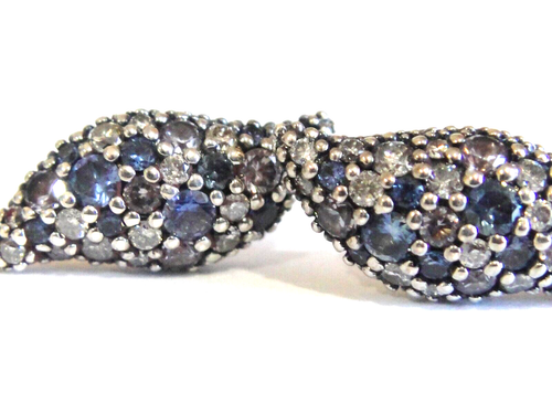 DAVID YURMAN PAVE FLUTE BLUE SAPPHIRE DIAMOND EARRINGS - Picture 5 of 5