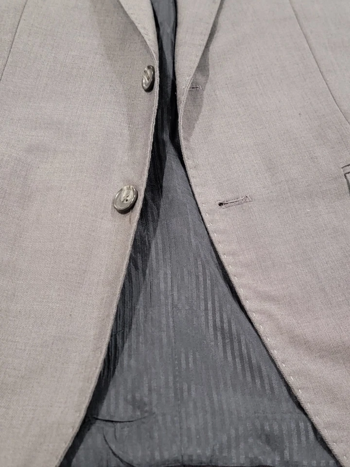 (L 40-42) Men's Tasso Elba Tailored Fit Blazer Gray Wool Blend Sport Coat - Imagem 2 de 4