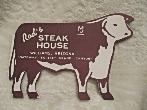 Vintage ~ Rod's Steak House ~ Speisekarte ~ Williams, AZ ~ Tor zum Grand Canyon ~ 1960er