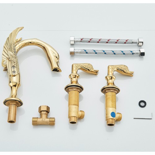Golden Swan Widespread 3-Hole Basin Mixer Luxury Bathroom Faucet with 2-Handle - Picture 5 of 12