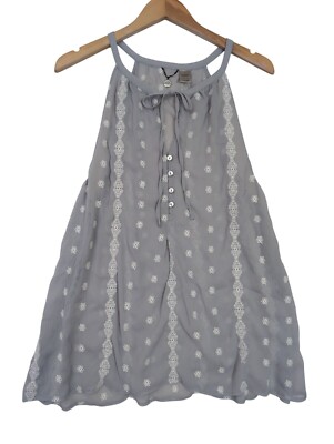 BKE Tank Top Womens L Gray Semi Sheer Embroidered Boho Festival Coastal Cowgirl