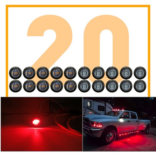 Luces marcadoras laterales LED redondas de espacio libre de balas 20X ámbar de 3/4" para camioneta remolque RV - Imagen 7 de 32