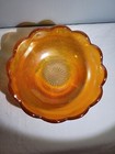 Jeannette Crackle Marigold Carnival Glass Bowl Dark Orange Scallop 7 1/2" — photo 2