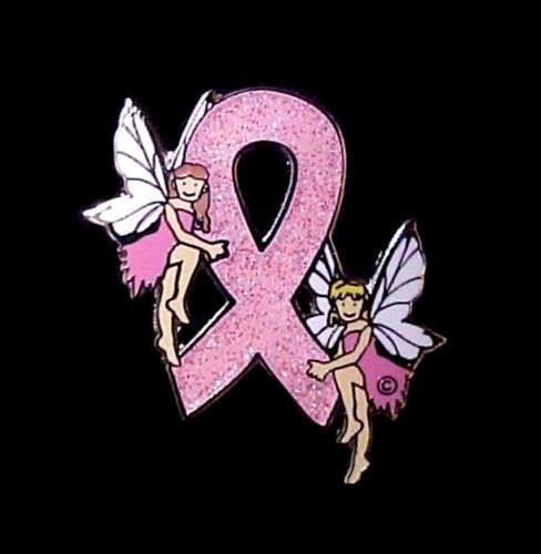 Breast Cancer Lapel Pin Glitter Pink Ribbon Blonde Brunette Hair Fairies Tac New - Picture 4 of 5