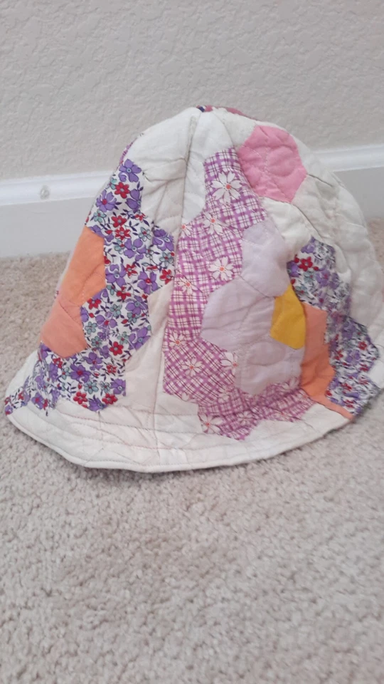 Sombrero de sol vintage Handsweing Bucket tamaño adulto retazos reversible usado Foto 3 de 4