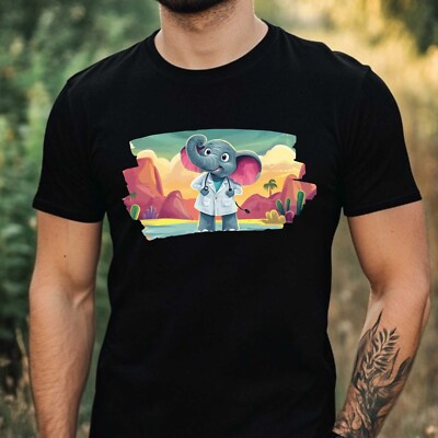 Herren T-Shirt Elefant als Arzt Motiv Baumwolle Größe XS bis 5XL