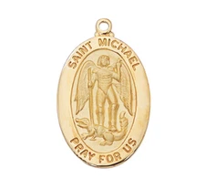 St Michael Pendant Gold Plate Over Sterling Silver Necklace 20 Inch Medal Chain