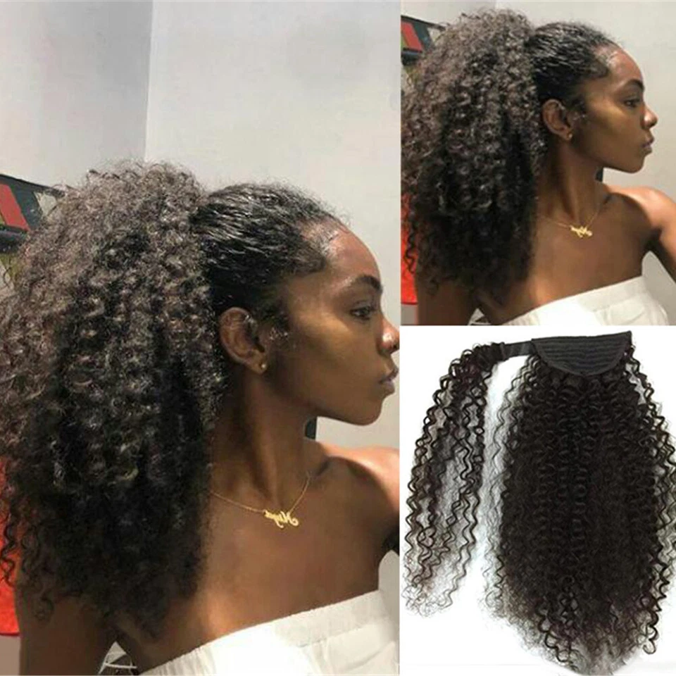 Clip envolvente en cabello humano onda rizada Remy cabello humano cola de caballo Foto 2 de 4