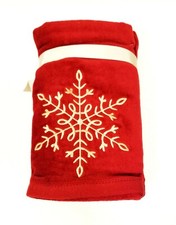 NEW 2 PC SET SOPHIA SNOW FLAKE RED,GOLD HAND EMBROIDER HAND TOWEL