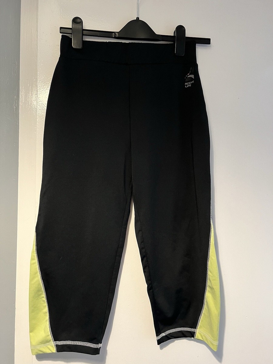 Ladies 14 ACTIVE Life TU Cropped Leggings Black Lime Green Poly