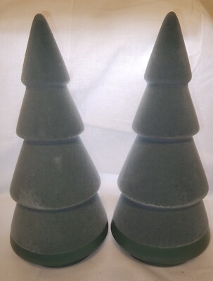 9'' Mint Green Velvet Flocked Ceramic Christmas Tree Lot - Set of 2